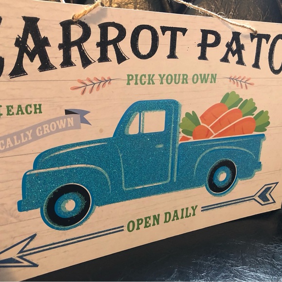 7529 Spring Carrot Patch VTG Blue Farm Truck Wood Sign Glittery Blue. - Picture 6 of 9